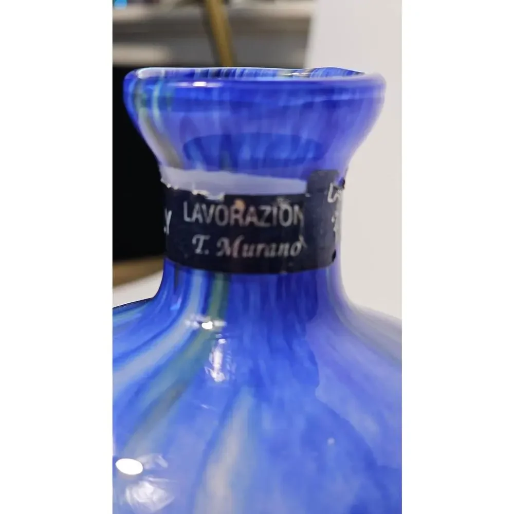 Vintage Lavorazione T.Murano Blue Green Glass Vase